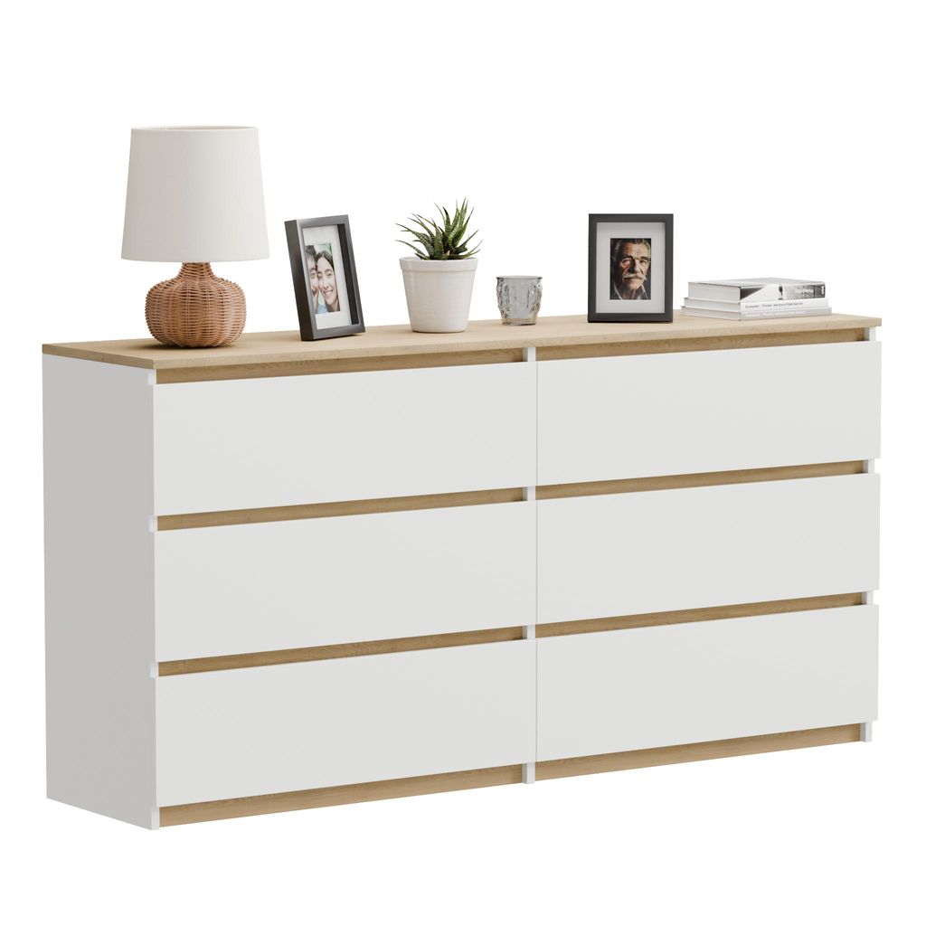 Kommode Schubladenkommode Weiß Eiche Torro 140 cm mit 6 Produktbild 