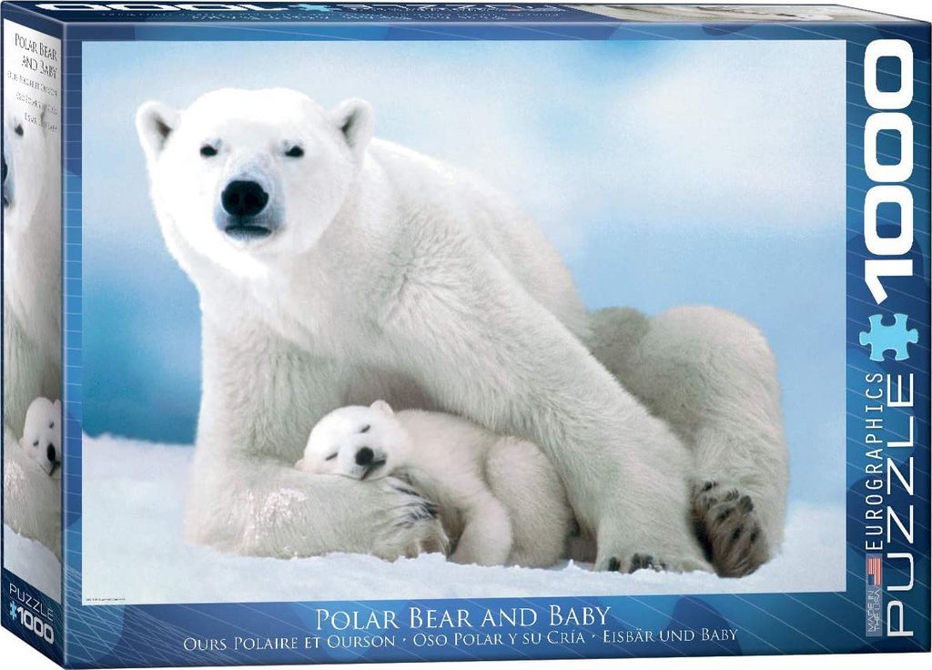 1000 Teile Puzzle Eisbären Mama mit schlafendem Baby