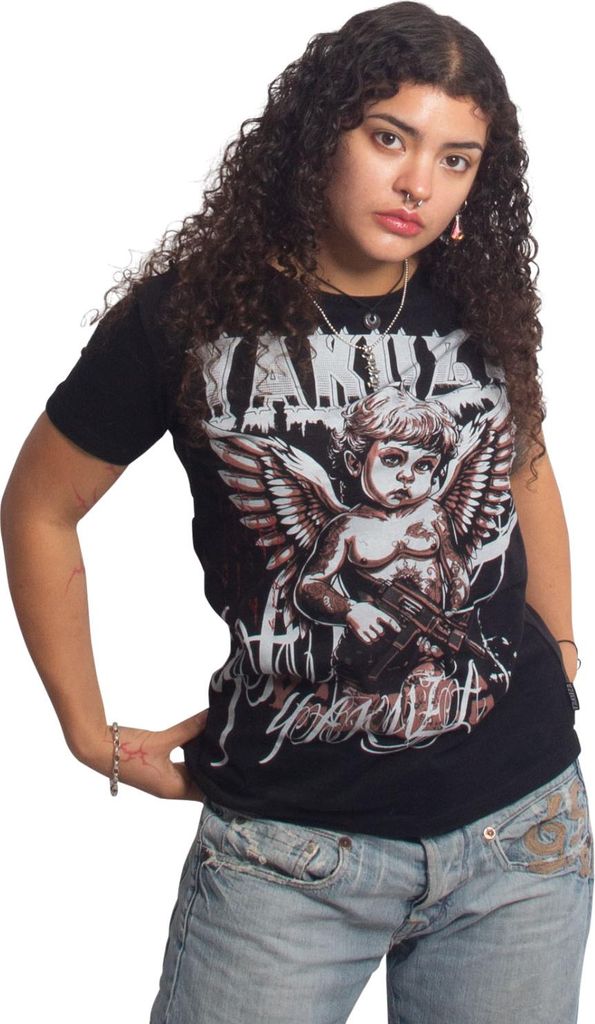 Yakuza Damen Angel Gun Urban Crew Neck T-Shirt, Schwarz, 3XL