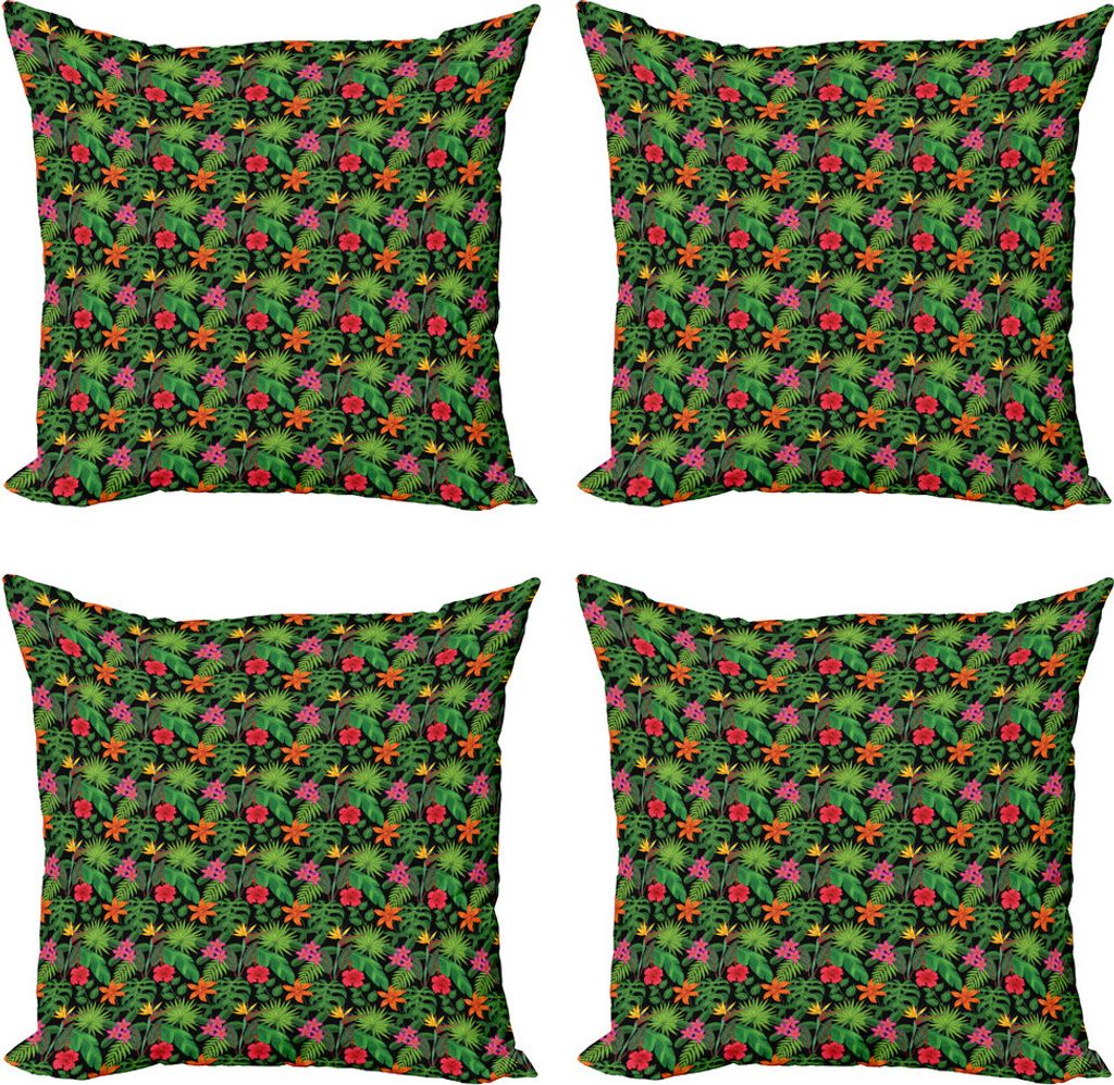 ABAKUHAUS Tropisch Kissenbezug Set (4 Stück), Bunte Sommerlaub, Moderner Doppelseitiger Digitaldruck, 45 cm x 45 cm, Mehrfarbig