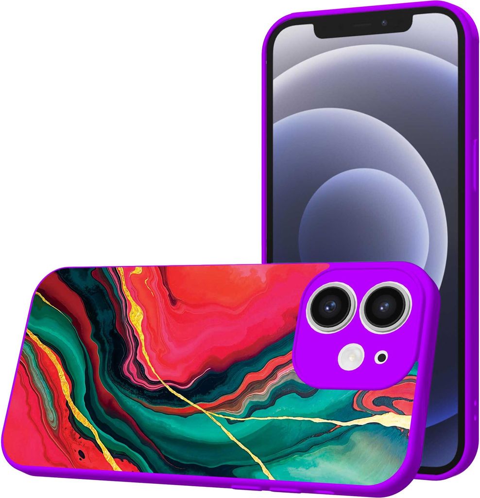 Smartphonica Handytasche passend für iPhone 12 mit rot grünem Marmor Print - TPU Back Cover Case rot grün Marmor Design - Lila