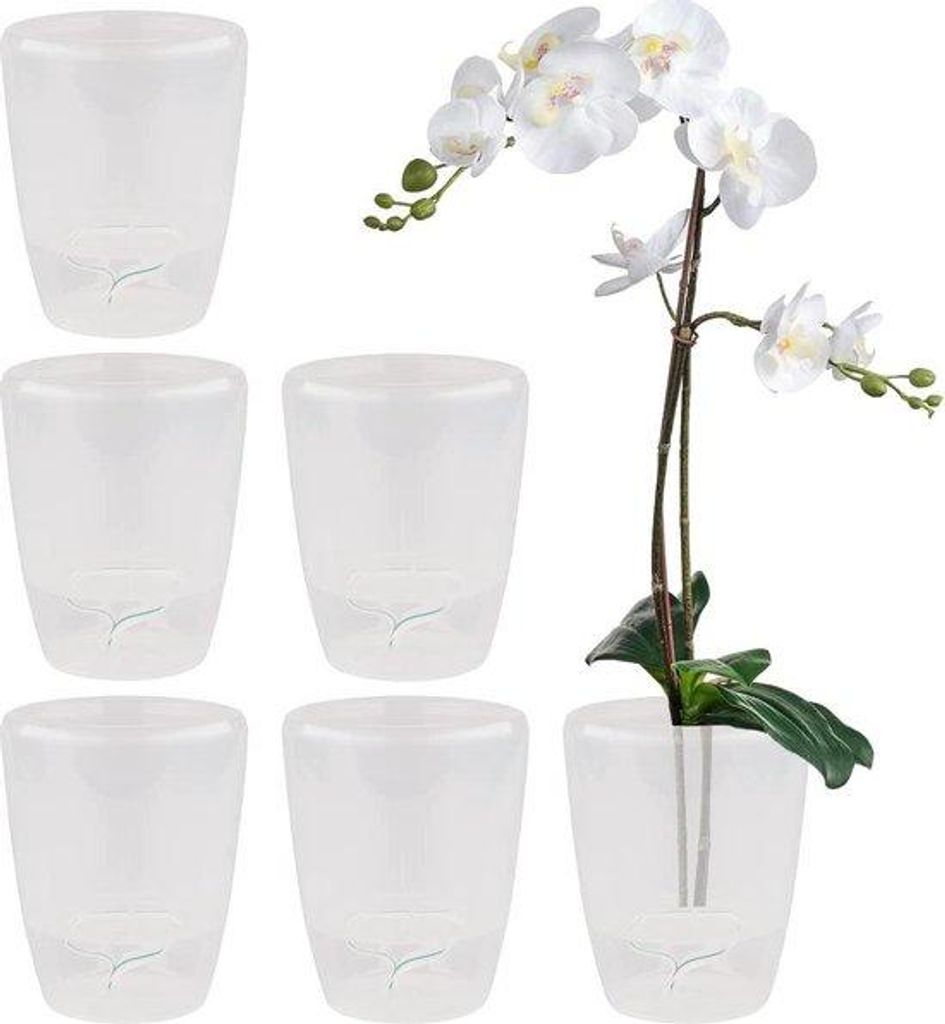 Selbstbewässernde Orchideenpflanzer 12cm Durchmesser transparent 6er Set