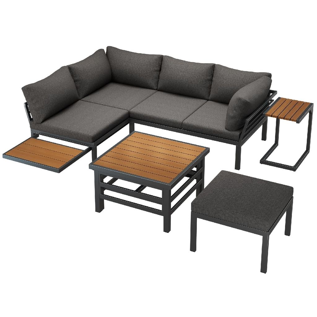 Gartenmöbel-Set,Gestell aus verzinktem Eisen,2 Doppelsofas,1 Fußhocker,1 Kunststoff-Plattenhubtisch,1Beistelltisch,1Tischplatte,inkl.alle Kissen