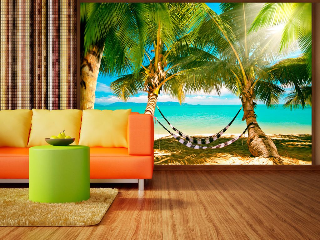 Vlies Fototapete Palmen 400x280 cm Tapeten Wandtapete XXL Natur Tropen Strand Meer Landschaft 10110903-22