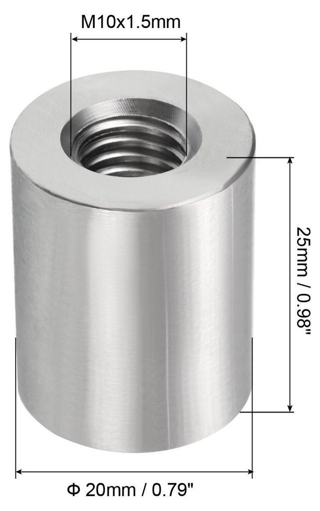 4Stk M10 Runde Anschluss Muttern 304 Edelstahl Kupplungsmutter 25mm/0.98" L?nge Hš¹lse Stab Stange Bolzen Mutter fš¹r Halterung M10x25x20mm
