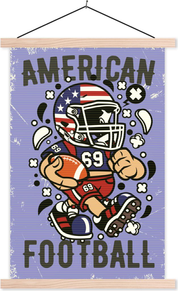 MuchoWow Textilposter American Football - Lila - Vintage 60x90 cm mit holzfarbenen Rahmen - Textil