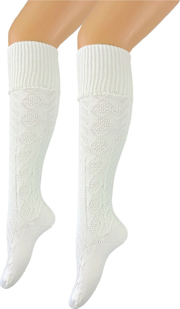 modische Damen und Herren Trachtenstrümpfe Wanderstrümpfe Wandersocken Kniestrümpfe mit edlem Strickmuster Zopfmuster kniehoch weiß – Oktober...