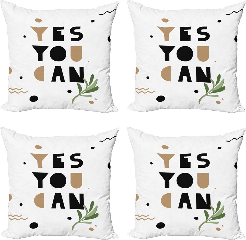 ABAKUHAUS Ja, du kannst Kissenbezug Set (4 Stück), Die Förderung Phrase Blatt, Moderner Doppelseitiger Digitaldruck, 45 cm x 45 cm, grau Kamel