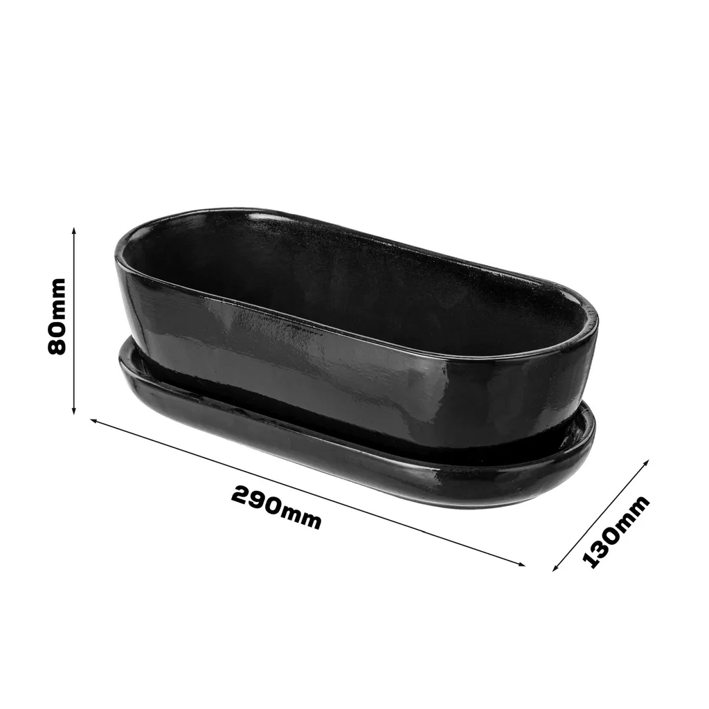 Jardinière Ovale Céramique Noir Brillant 27cm - Pot Cactus Moderne - 2