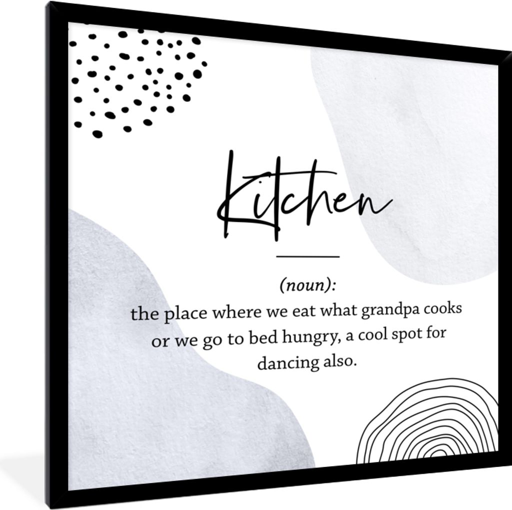 MuchoWow Gerahmtes Poster Sprichwörter - Zitate - Küche - Definition Küche - Wörterbuch 40x40 cm - Poster mit Schwarzem Bilderrahmen Wandpost...
