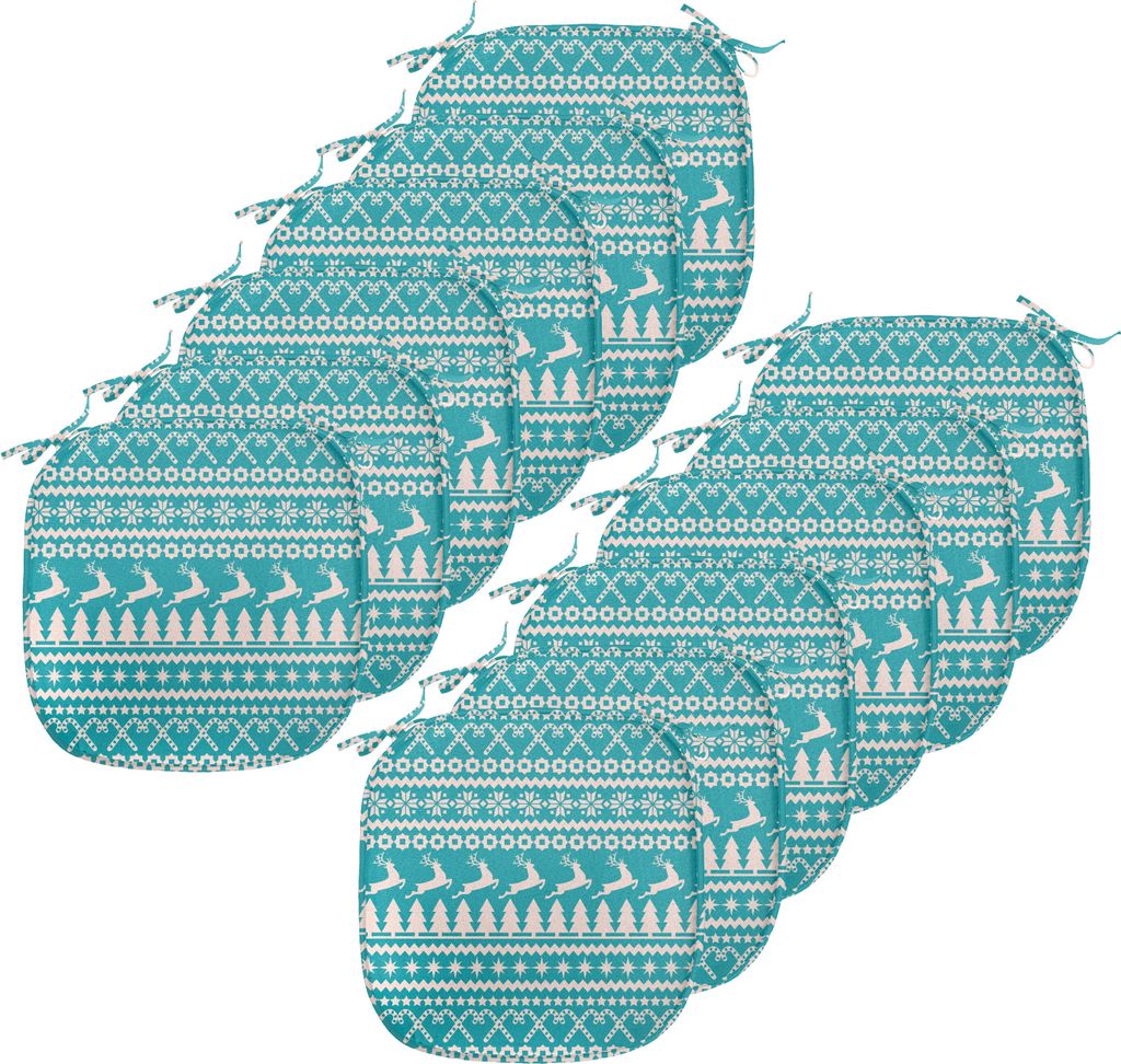 ABAKUHAUS nordisch Polster für Esszimmerstühle, Bäume Sterne Rentiere, Dekoratives wasserfestes Kissen mit Riemen für Küchensitze, 40 cm x 40 ...