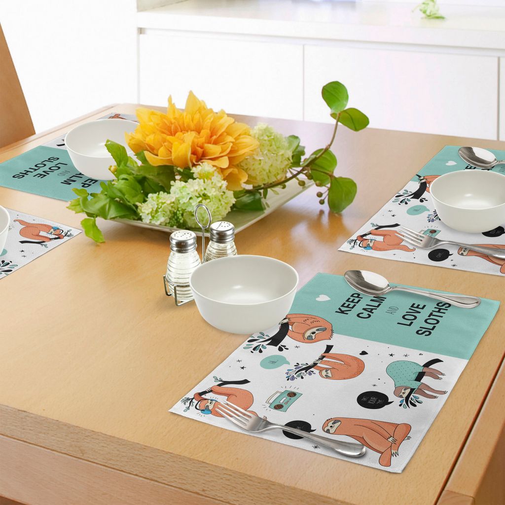 ABAKUHAUS Tier Platzmatten, Lazy Sleepy Bear Stamm der australischen Faultiere mit Ruhe bewahren Zitat Cartoon Priint, Tiscjdeco aus Farbfesten Sto...