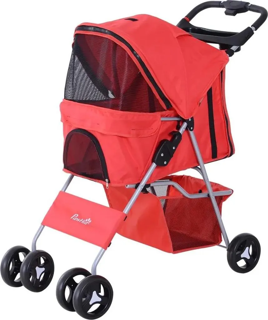 Poussette pour chiens âgés ou petits - Buggy pliable rouge en nylon