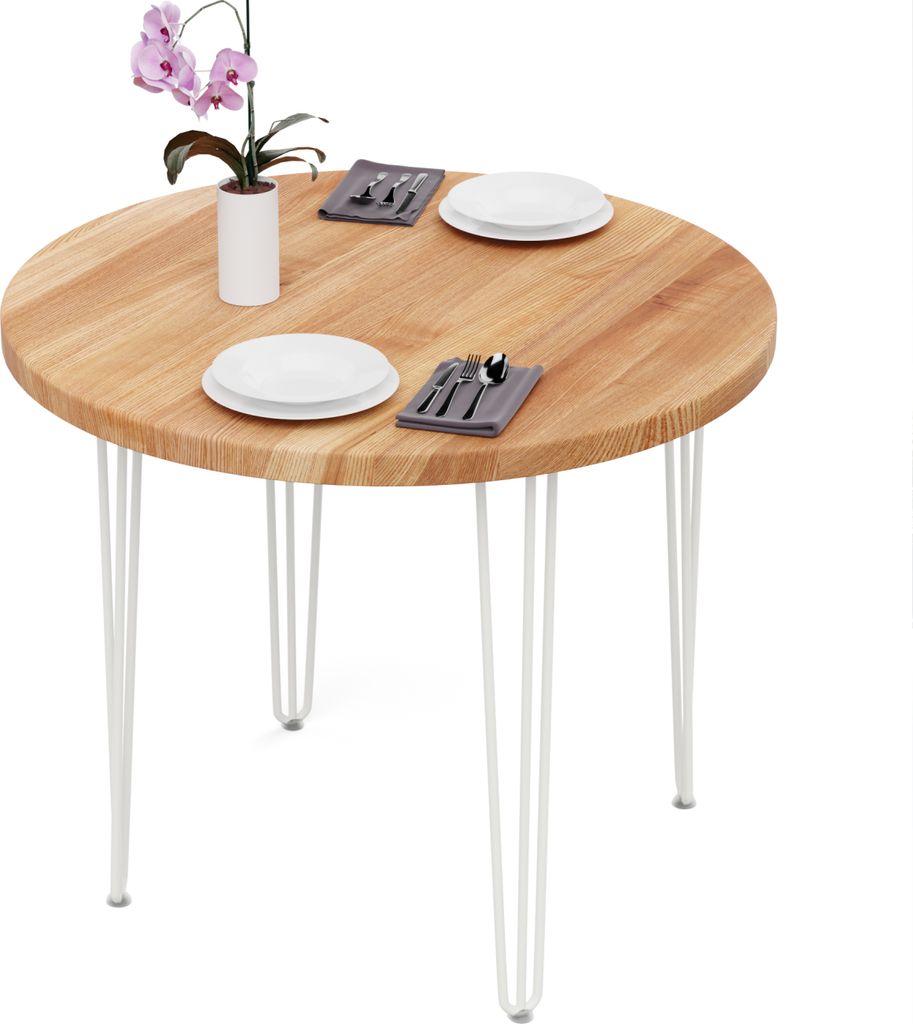 LAMO Manufaktur Esstisch rund 90 cm | Wohnzimmertisch Holz, Runder Tisch | Holztisch für Küche, Esszimmer| Stärke: 40mm, Farbe: Dunkel, Beine: E...