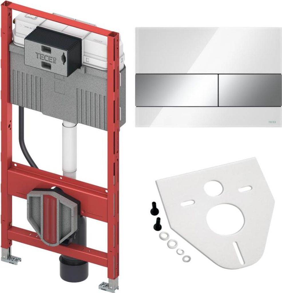 BADfabrik24 TECEprofil WC-Modul 1120 mm mit Uni-Spülkasten + TECEsquare Betätigungsplatte Zweimengen Glas Weiß glänzend, Tasten Chrom glänzend...
