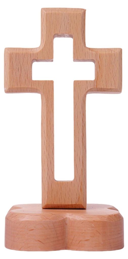 Stehendes hölzernes Kruzifix – Tischdekoration, religiöse Figur, spirituelles christliches Geschenk für Kirche, Zuhause, Büro