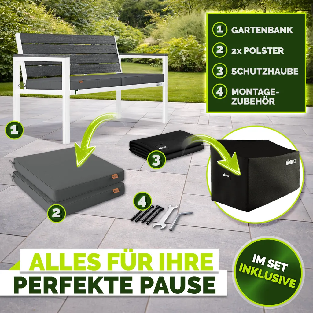 Banc de jardin résistant aux intempéries et UV avec housse protectrice - 9