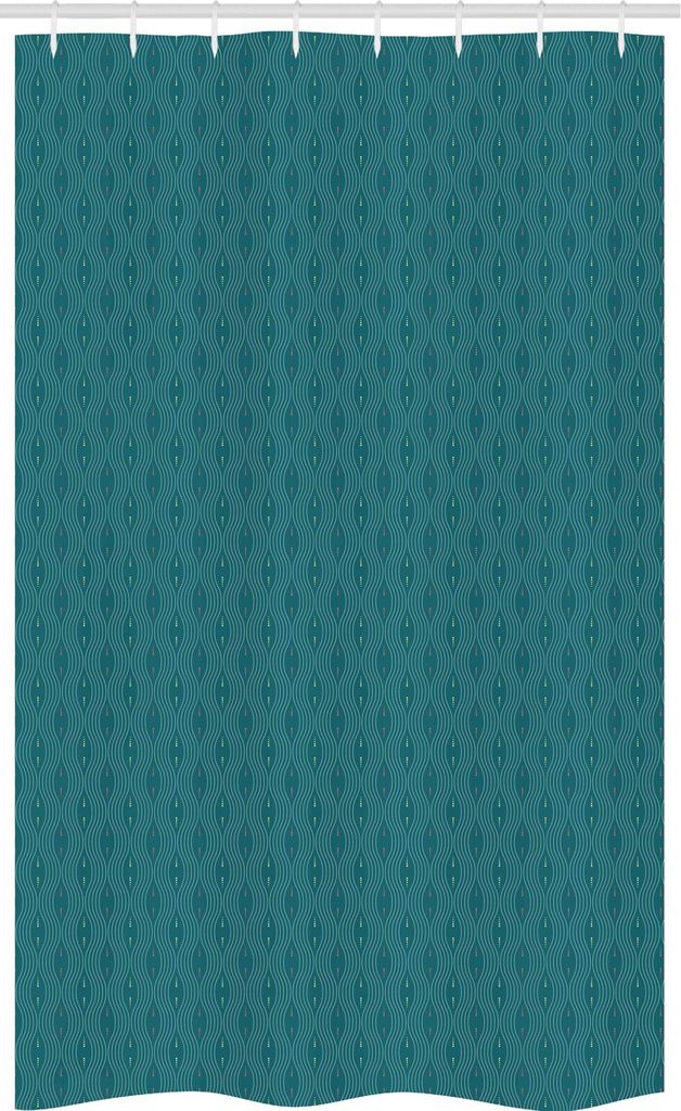 ABAKUHAUS Abstrakt Schmaler Duschvorhang, Moderne gewellte Linien und Punkte, Badezimmer Deko Set aus Stoff mit Haken, 120 x 180 cm, Petrol Blau