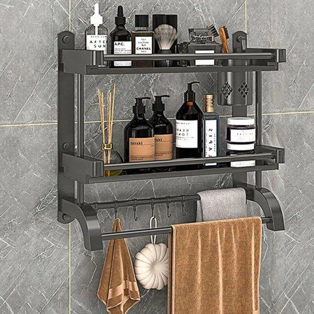Étagère murale à 2 niveaux 40 cm en acier inoxydable gris brossé