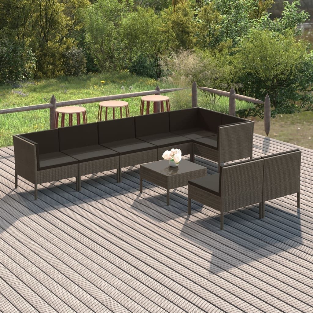 The Living Store 9-tlg. Garten-Lounge-Set mit Auflagen Poly Rattan Grau