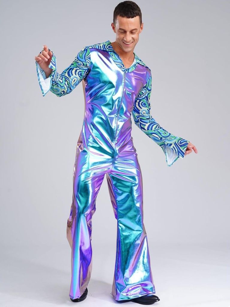 Herren Disco Kostüm Metallic Jumpsuit Gr 3XL 70er Jahre Produktbild 