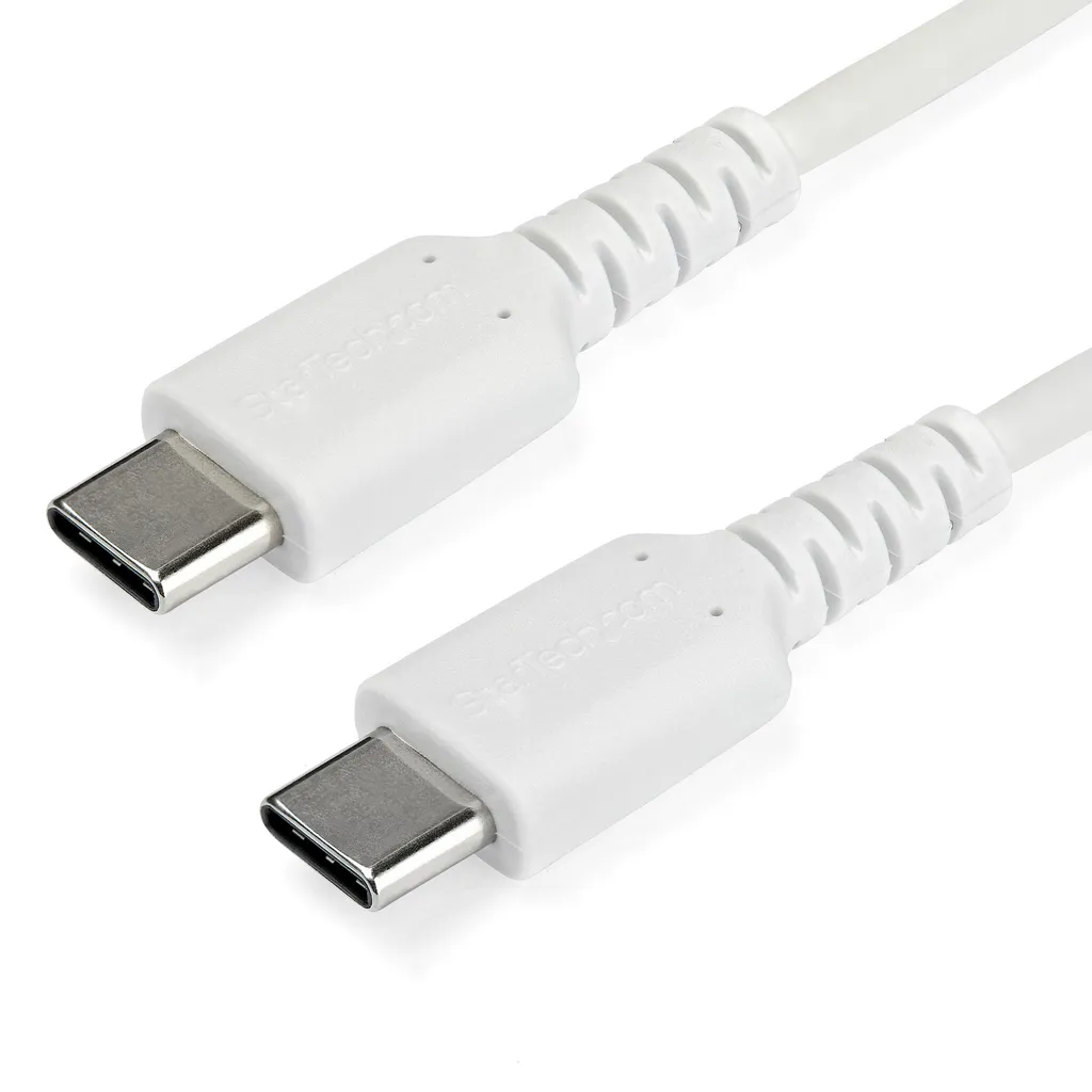 StarTech.com Cavo di Ricarica USB-C da 2m - Resistente Cavetto USB-C di Ricarica Veloce e Sync da USB 2.0 a USB Type C - Rivestimento in TPE e Fibra Aramidica M/M 60W Bianco, Samsung S10/S20/Ipad Pro/MS Surface - 1
