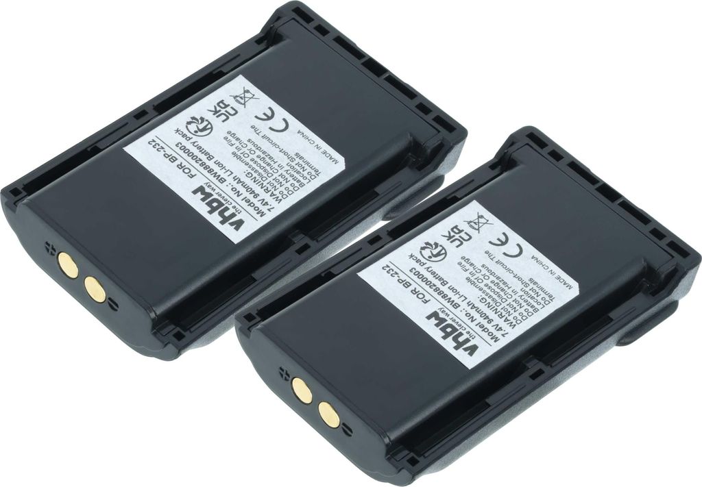 vhbw 2x Akku kompatibel mit Icom IC-F4163S, IC-F4162, IC-F4161T, IC-F4230D, IC-F4163T, IC-F4230DS Funkgerät, Walkie Talkie (940 mAh, 7,4 V, Li-Ion)