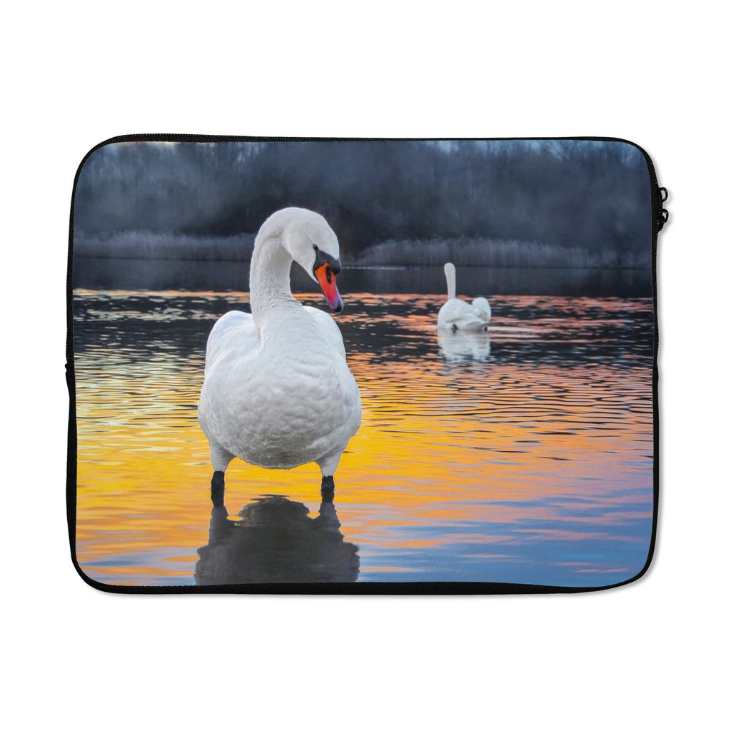 MuchoWow Laptop Hülle 15 Zoll Schwan - Vogel - Sonnenuntergang - Wasser Laptoptasche - Laptoptasche - Sleeve - Rundum-Schutz