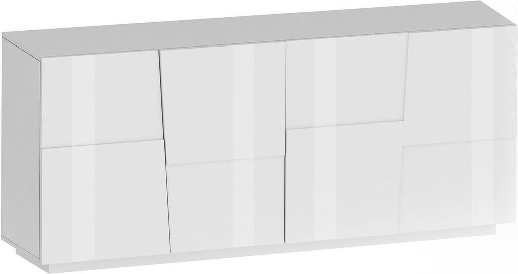 Kommode Ddambrosi, Wohnzimmer-Buffet, modernes Wohnzimmer-Kommode mit 4 Türen, 200x44x86 cm, glänzendes Weiß