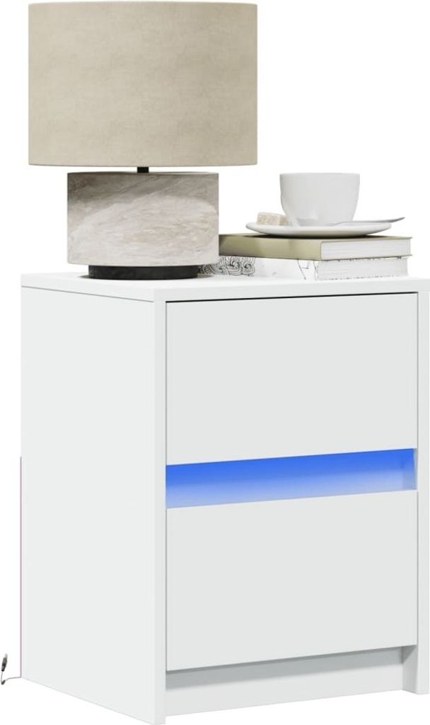vidaXL Nachttische mit LED-Leuchten 2 Stk. Weiß Holzwerkstoff
