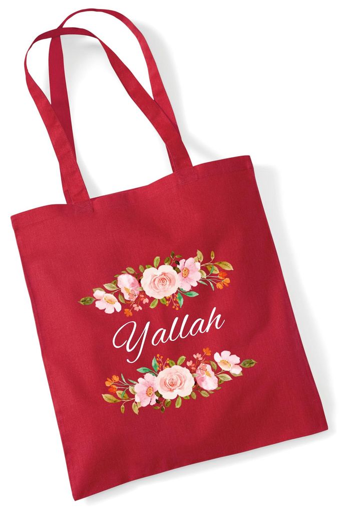 Huuraa Jutebeutel Yallah arabisch Blumen 10 Liter Classic Red Baumwolle Tasche Geschenkidee
