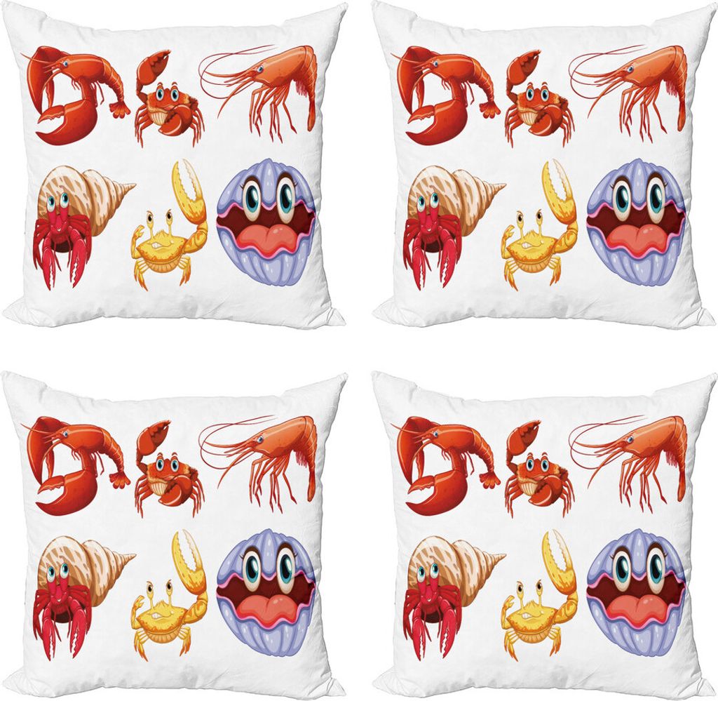 ABAKUHAUS Krabben Kissenbezug Set (4 Stück), Crab Hermit Crab Hummer, Moderner Doppelseitiger Digitaldruck, 45 cm x 45 cm, Orange Gelb