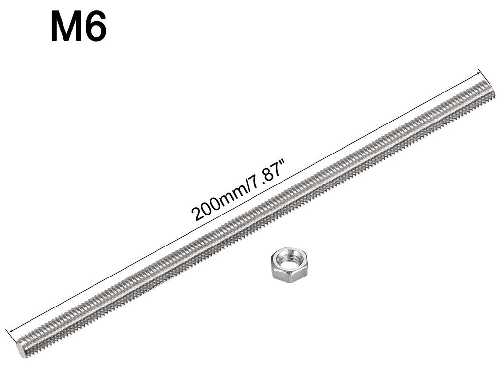 6 Stš¹ck M6 x 200mm Voll Gewindestange 304 Edelstahl Gewindestangen Rechtsh?nder Gewindest?be Gewindestifte Stabbolzen mit 6 Stš¹ck Sechskantmu...