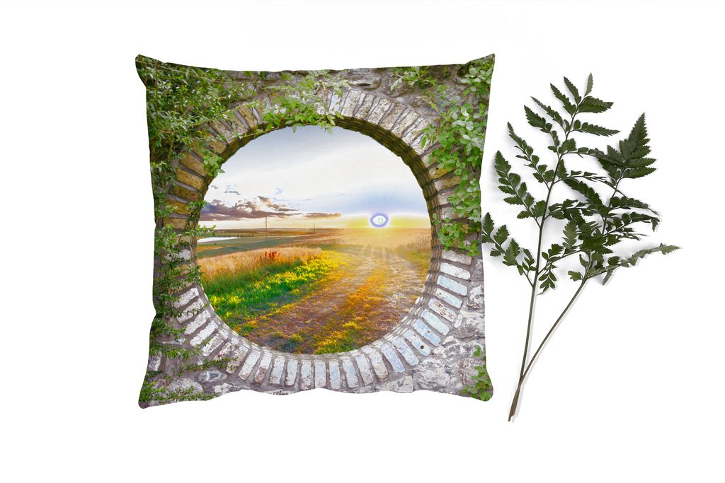 MuchoWow Zierkissen Sofakissen Wohnzimmer Dekokissen 45x45 cm Landleben - Ausblick - Sonne - Schlafpolster - Polster für das Sofa