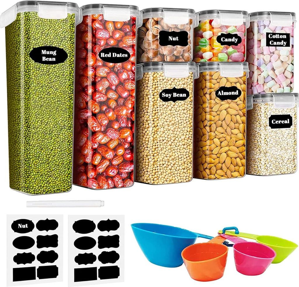 Vorratsdosen 8-teilige Set - Müsli-Dosen Aufbewahrungsbox Küche - Luftdicht Vorratsdose - Kunststoffdeckel - Pasta Müsli Reis Mehl Spender