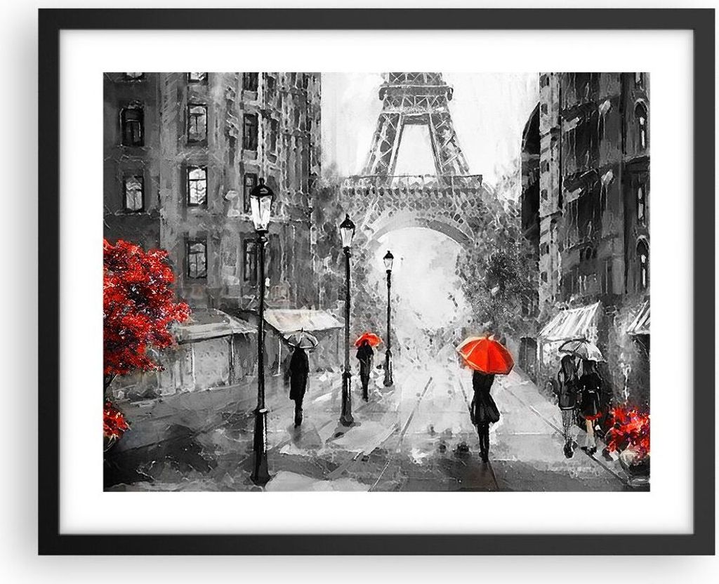 Gerahmtes Poster - Schwarzer Rahmen - Paris Stadt Zuhause - 50x40 cm - Wand Bild - Wanddeko - Wandbilder - Kunstposter - Wandposter - Bilderrahmen ...