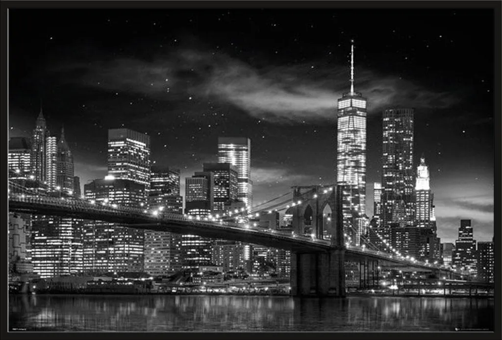 Poster Freedom Tower New York Noir et Blanc avec Cadre et Vitre Acrylique