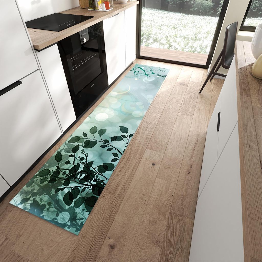 Küchenteppich 60x270cm rutschfest & abwischbar PVC Läufer - Blättertraum