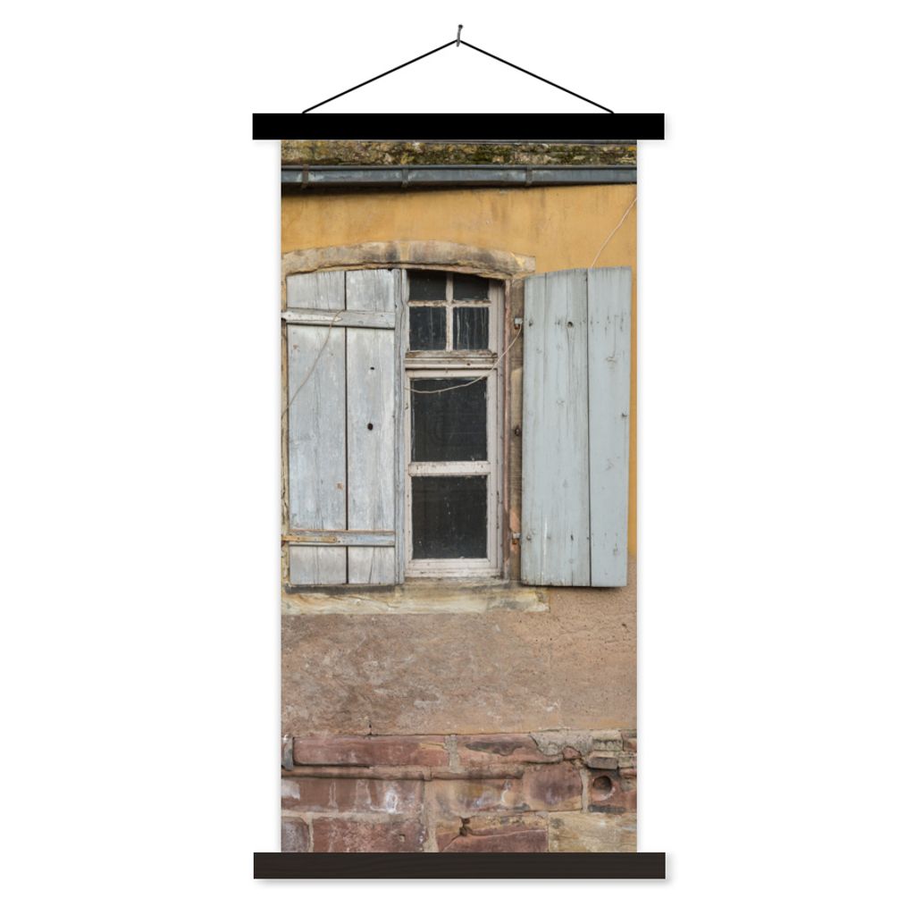 MuchoWow Textilposter Altes Fenster mit alten Fensterläden 60x120 cm mit schwarzem Rahmen - Magnete