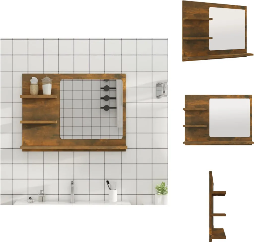 Miroir de salle de bain vidaXL chêne fumé 60x10,5x45 cm bois composite