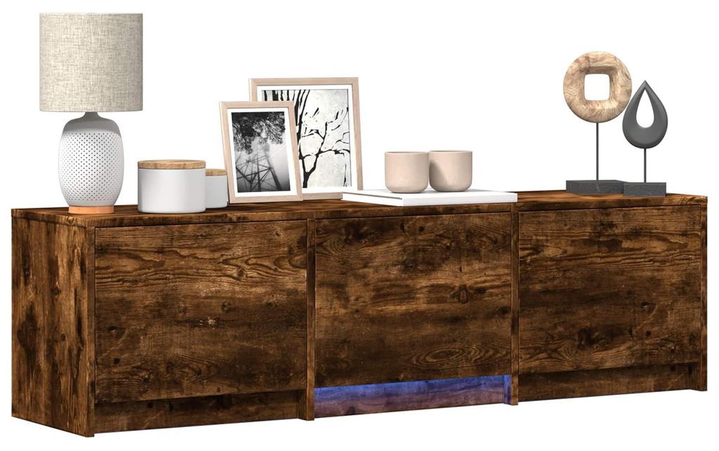 Möbel TV-Schränke - Braun - CLORIS Fernsehschrank mit LED Geräucherte Eiche 140x34x40 cm,27.39 Kg - 877026