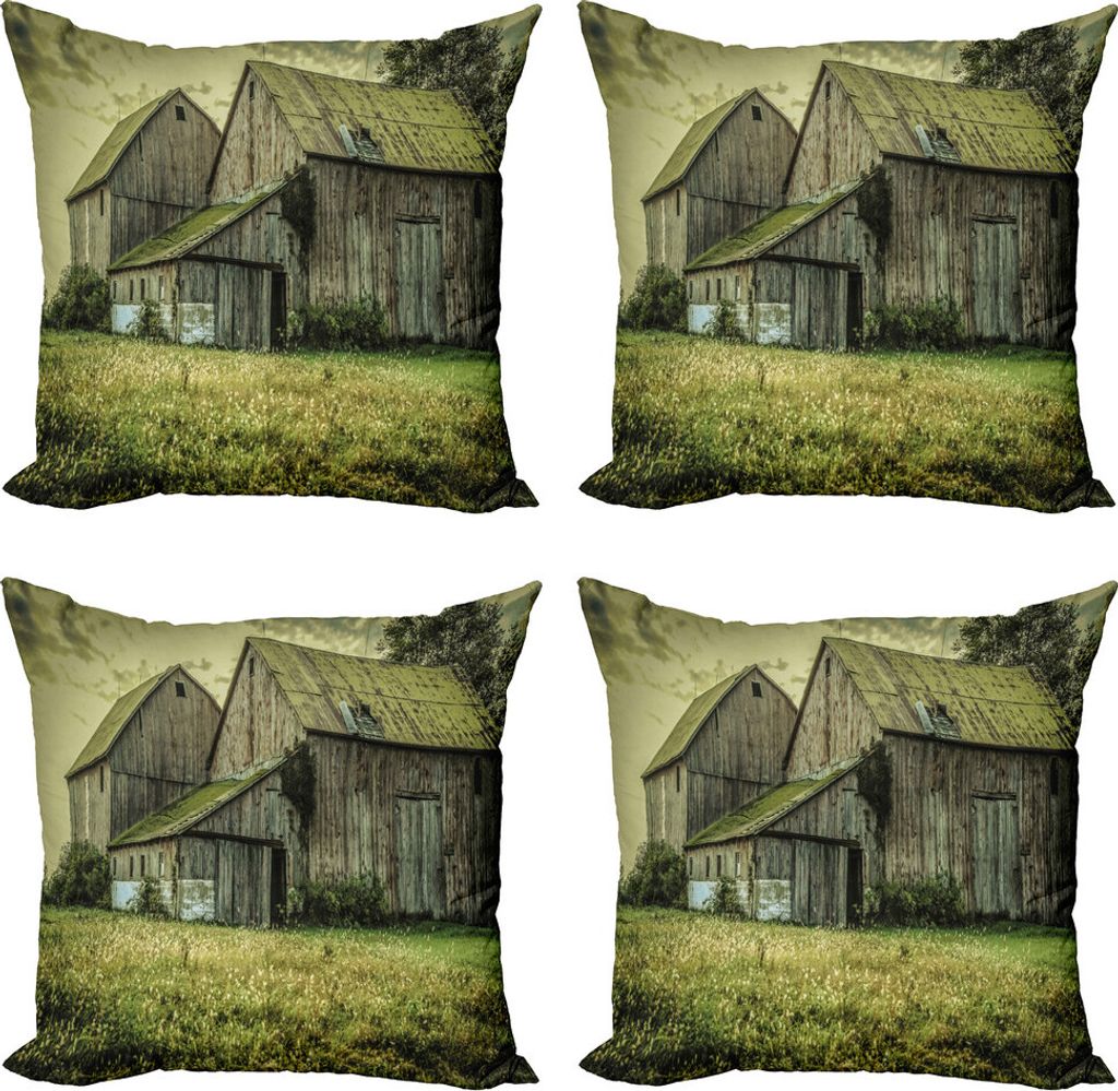 ABAKUHAUS Land Kissenbezug Set (4 Stück), Amerikanische Farmer Barn, Moderner Doppelseitiger Digitaldruck, 45 cm x 45 cm, Mehrfarbig