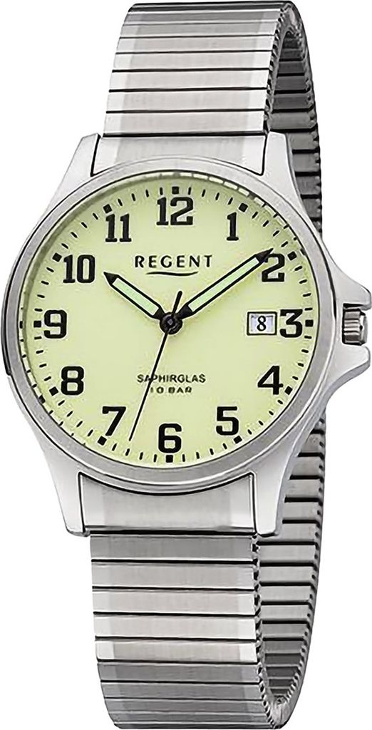 Regent Edelstahl Herren Uhr Armbanduhr Quarz silber Metallarmband D2URF1348