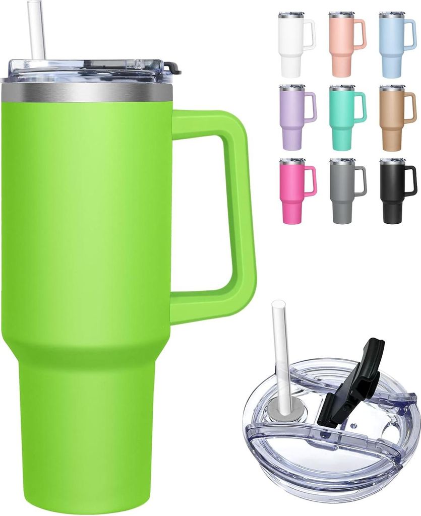Doppelwandiger Thermobecher mit Griff und 2-in-1 Deckel für kalte und warme Getränke - 1180 ml