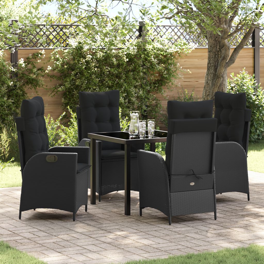 Desgin 5-teilige Garten-Essgruppe mit Kissen - Schwarzes Poly-Rattan - Gartenstühle 3380485