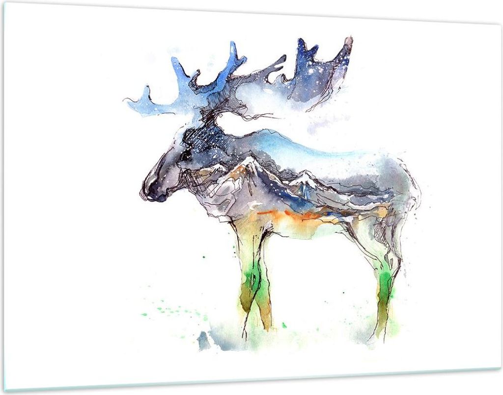 Bilder auf glas - Moose Berge Winter illustration - 120x80cm - Glasbilder - Wandbilder - Kunstdruck - zum Aufhängen bereit - Wanddekoration aus Gl...