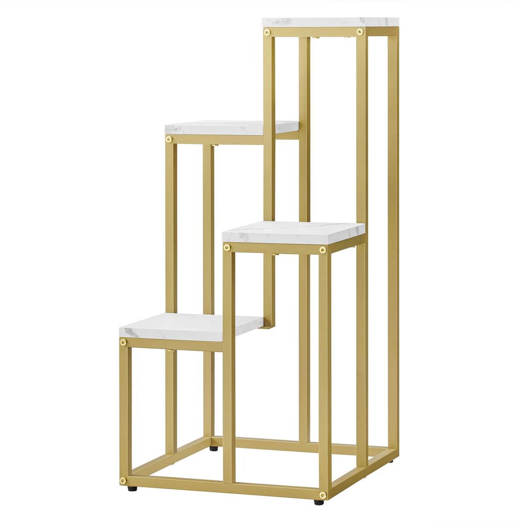 Blumentopfregal mit 4 Ebenen in Marmor mit goldenen Beinen - Ideal für Wohnzimmer, Schlafzimmer, Flur, oder Büro - Loft-Stil Pflanzenständer
