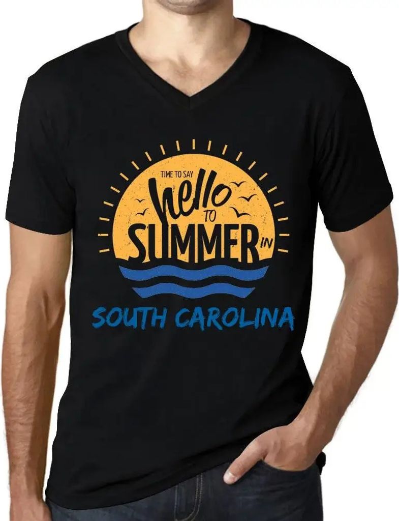 Herren Grafik T-Shirt V-Ausschnitt Zeit den Sommer in Südkarolina zu begrüßen – Time To Say Hello To Summer In South Carolina – Öko-Verantw...