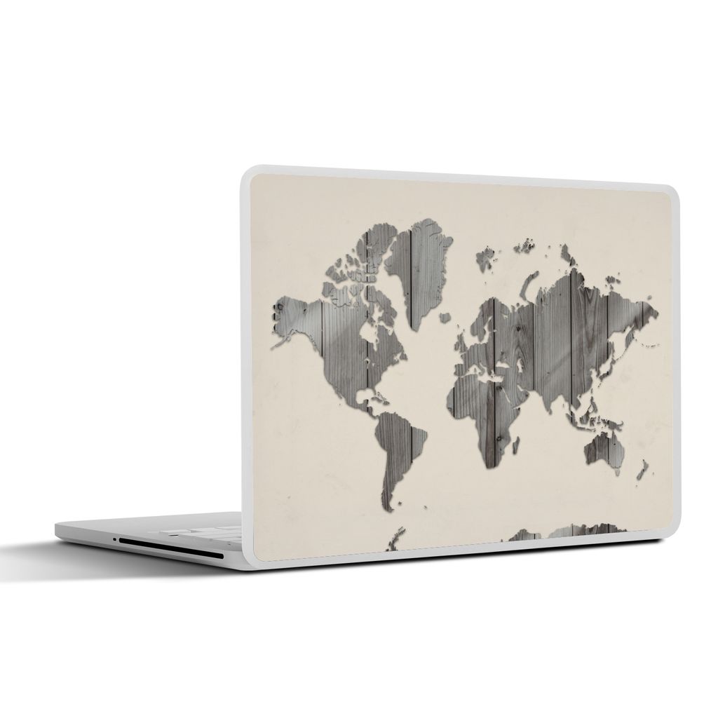 MuchoWow Laptop Aufkleber Sticker Cover Weltkarte - Holz - Regal 32.5x23.5 cm - Sticker für Laptop - Selbstklebend