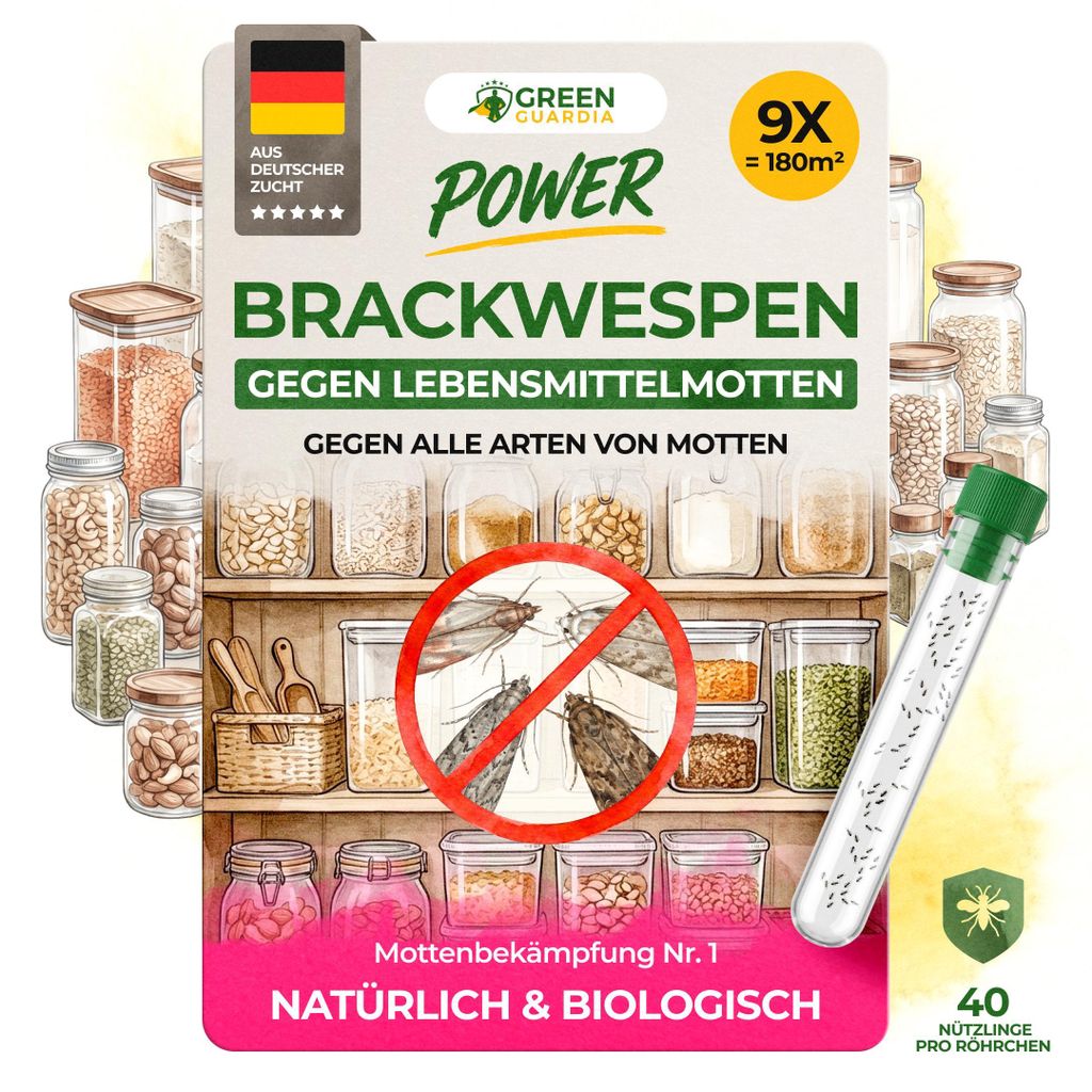 Brackwespen gegen Lebensmittelmotten - 9 Röhrchen - Lebensmittelmotten bekämpfen, Nützlinge gegen Motten, natürliche Mottenbekämpfung, Mottens...